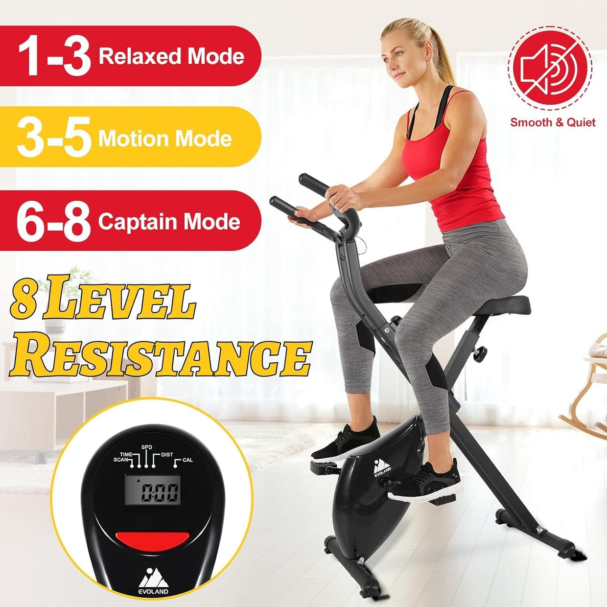 Foldable Exercise Bike with LCD Display Quiet 8 - Level Resistance Home Trainer - Kwikley
