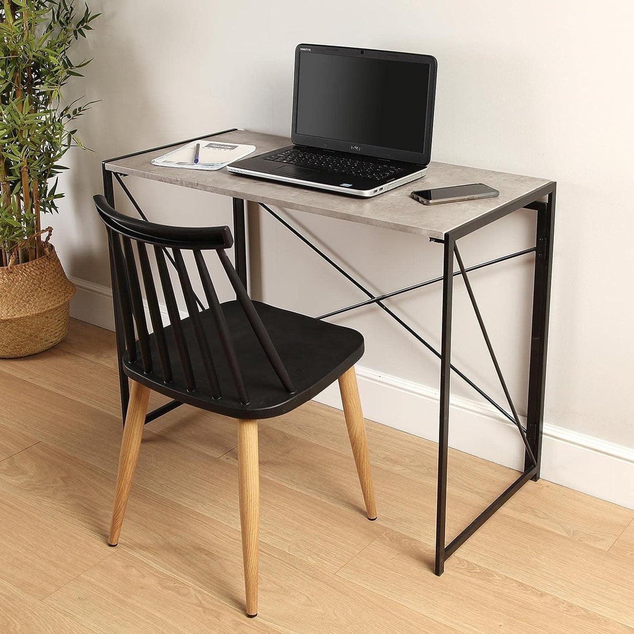 Foldable Grey Computer Desk 90x45cm Compact Metal Frame Study Table - Kwikley