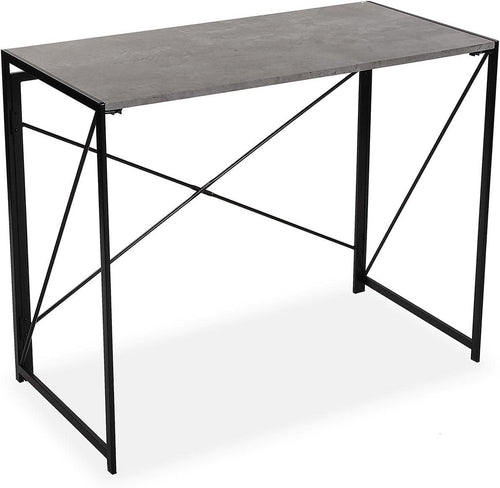 Foldable Grey Computer Desk 90x45cm Compact Metal Frame Study Table - Kwikley