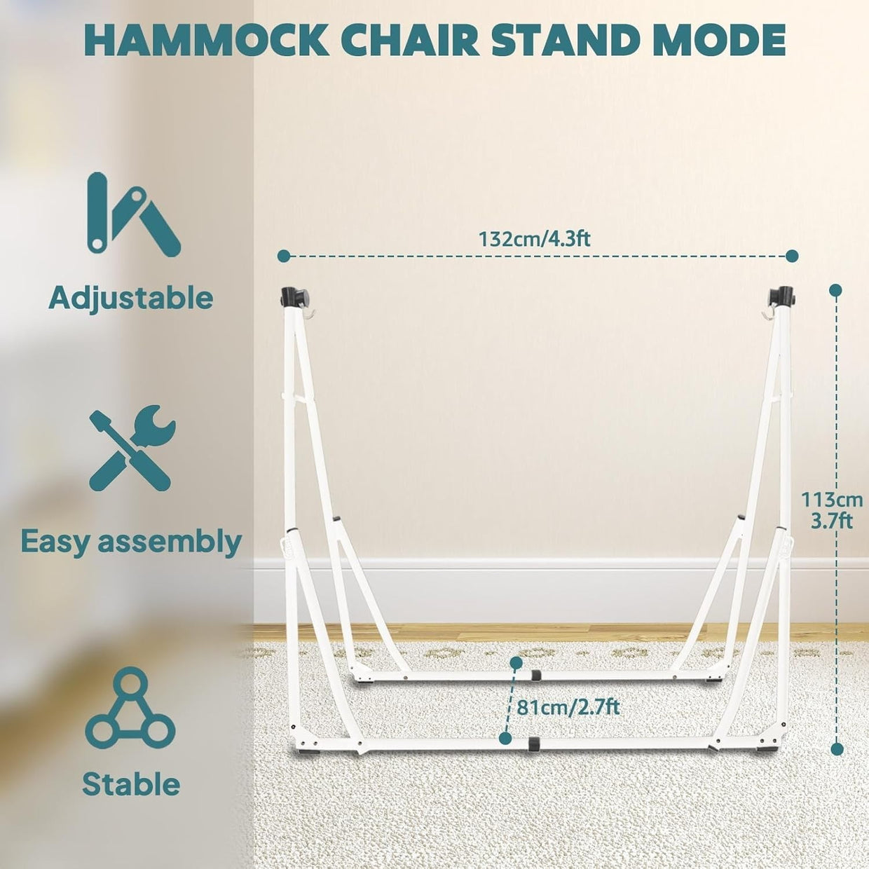 Foldable Hammock & Chair Set with Stand Indoor Outdoor 200kg Max Beige - Kwikley