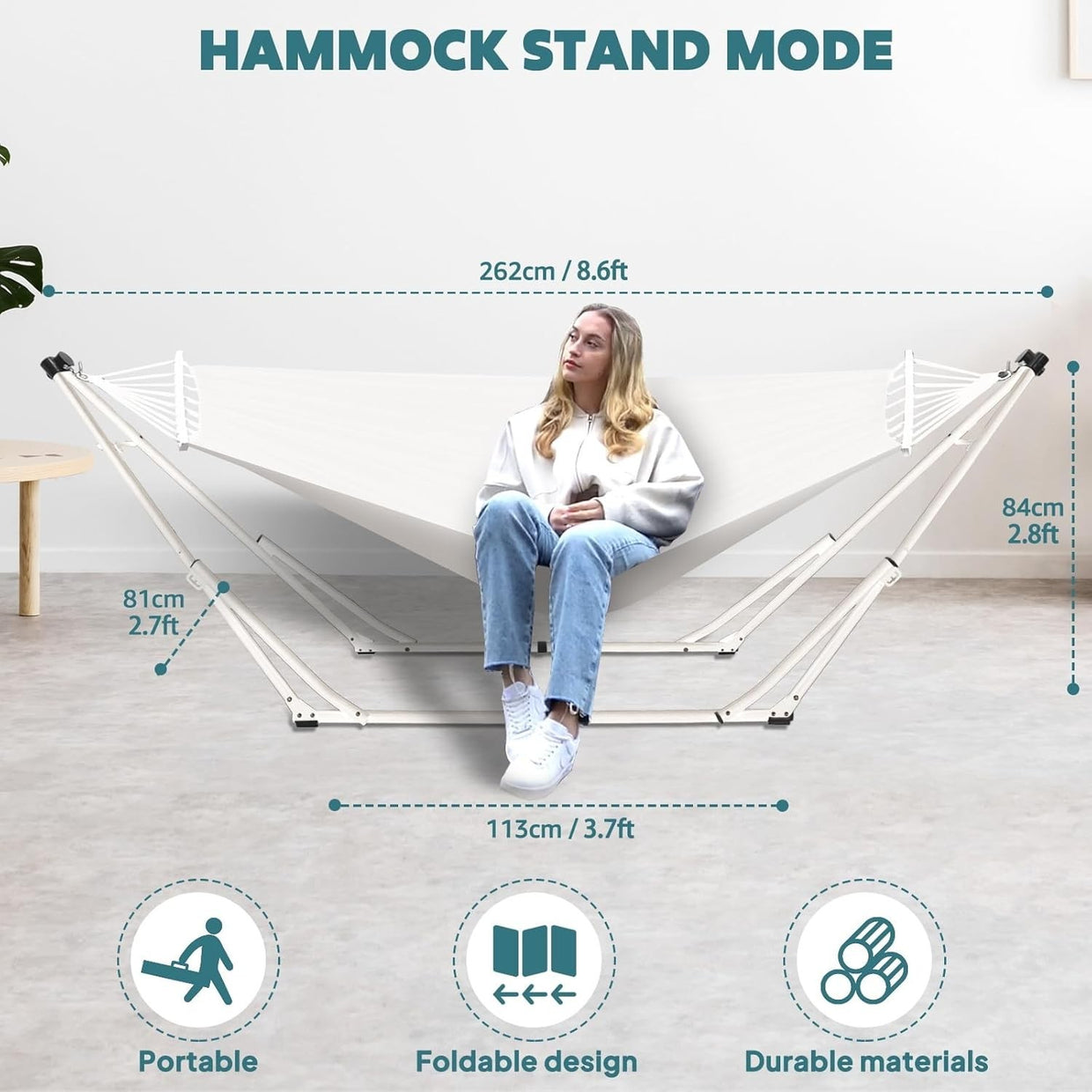 Foldable Hammock & Chair Set with Stand Indoor Outdoor 200kg Max Beige - Kwikley
