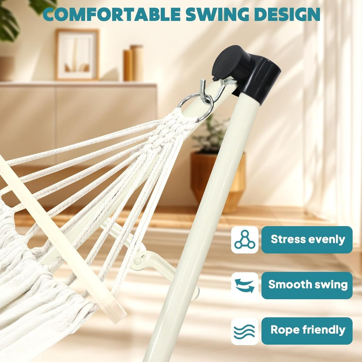 Foldable Hammock & Chair Set with Stand Indoor Outdoor 200kg Max Beige - Kwikley