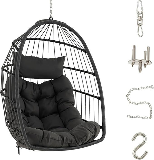 Foldable Hanging Egg Chair with Cushion & Pillow – Indoor Outdoor Swing - Kwikley