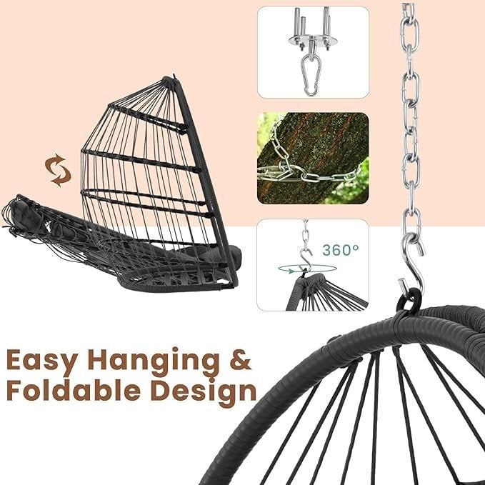 Foldable Hanging Egg Chair with Cushion & Pillow – Indoor Outdoor Swing - Kwikley