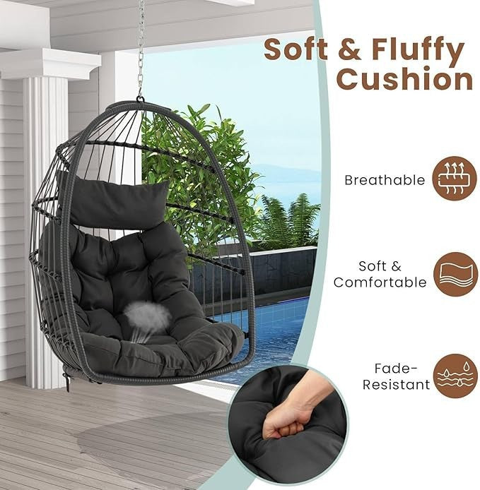 Foldable Hanging Egg Chair with Cushion & Pillow – Indoor Outdoor Swing - Kwikley
