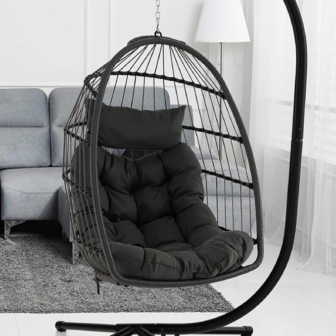 Foldable Hanging Egg Chair with Cushion & Pillow – Indoor Outdoor Swing - Kwikley