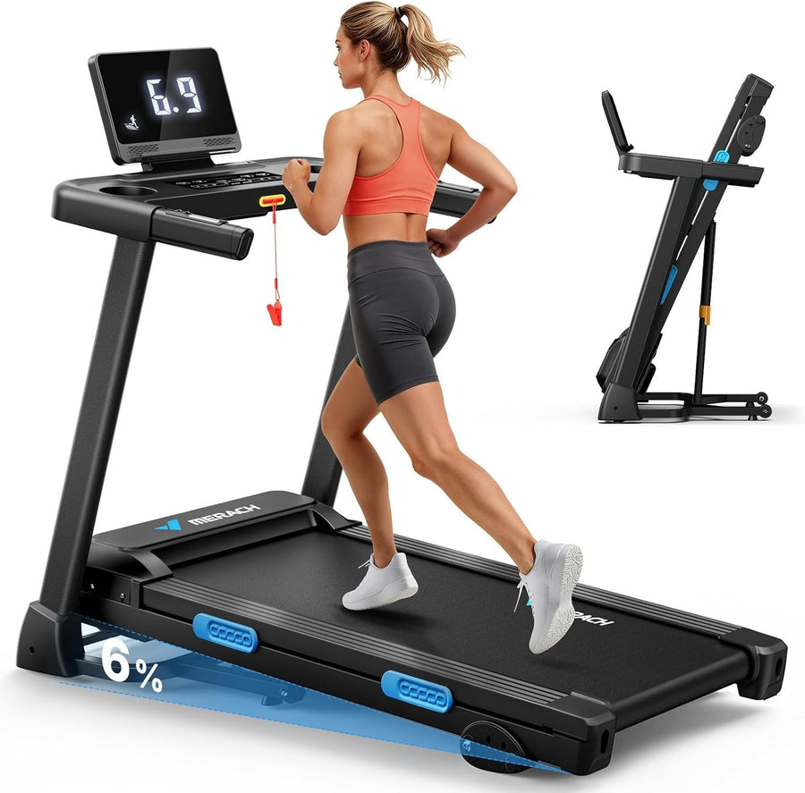 Foldable Home Treadmill Manual Incline 6% 12KM/H Shock Absorbent - Kwikley