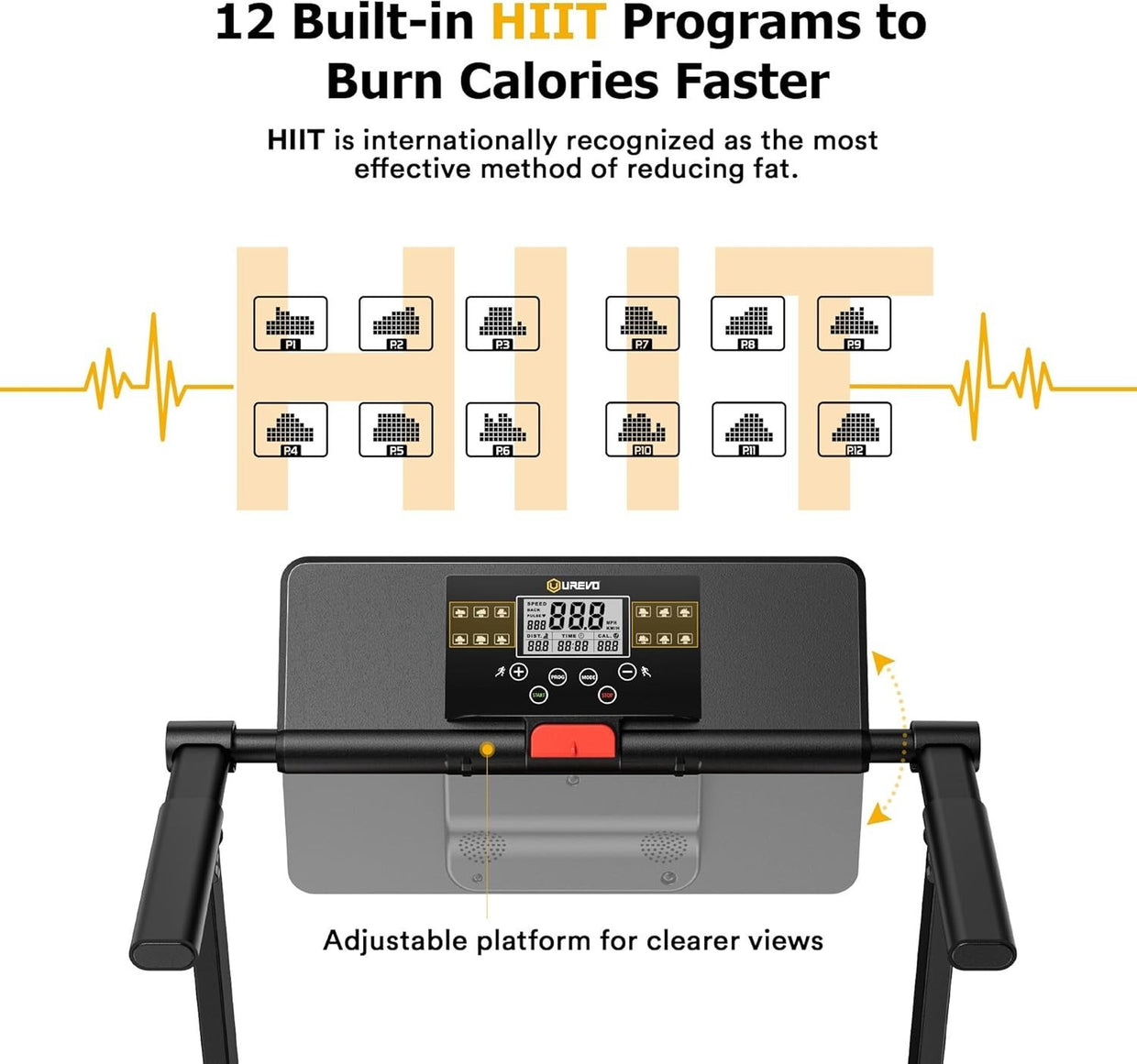 Foldable Home Treadmill with 12 HIIT Modes, 1 - 10 KM/H, LCD Display - Kwikley