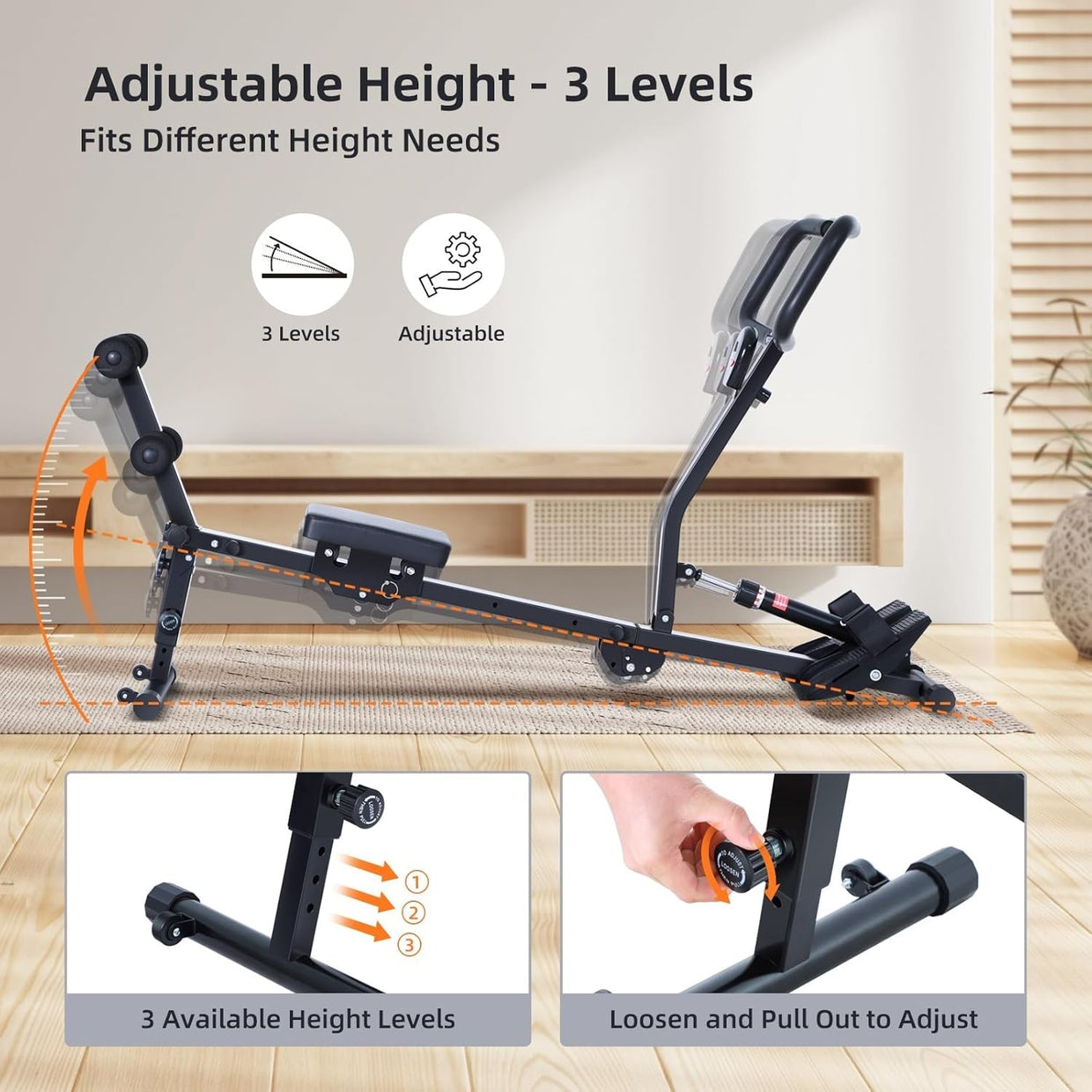 Foldable Hydraulic Rowing Machine 12 - Level Compact Backrest U - Grip Home Fitness - Kwikley