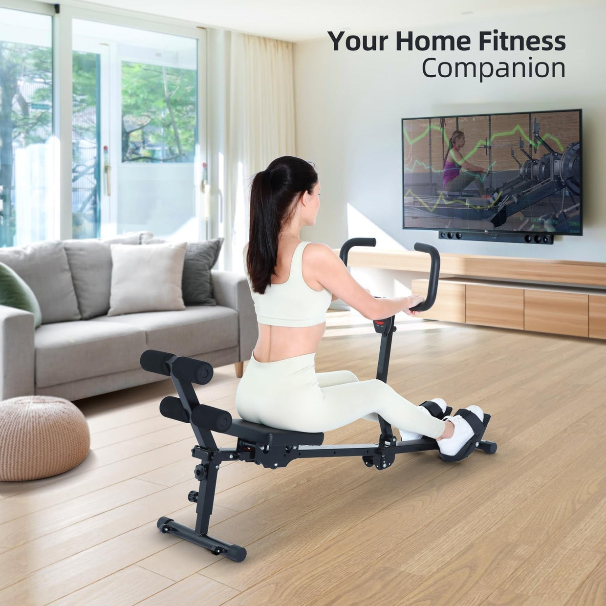Foldable Hydraulic Rowing Machine 12 - Level Compact Backrest U - Grip Home Fitness - Kwikley