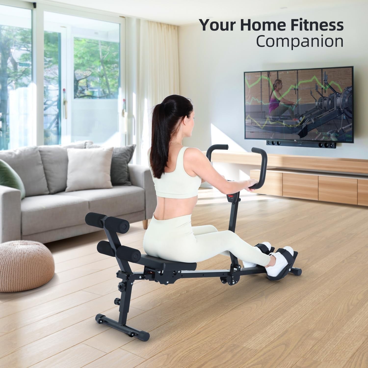 Foldable Hydraulic Rowing Machine 12 - Level Compact Backrest U - Grip Home Fitness - Kwikley