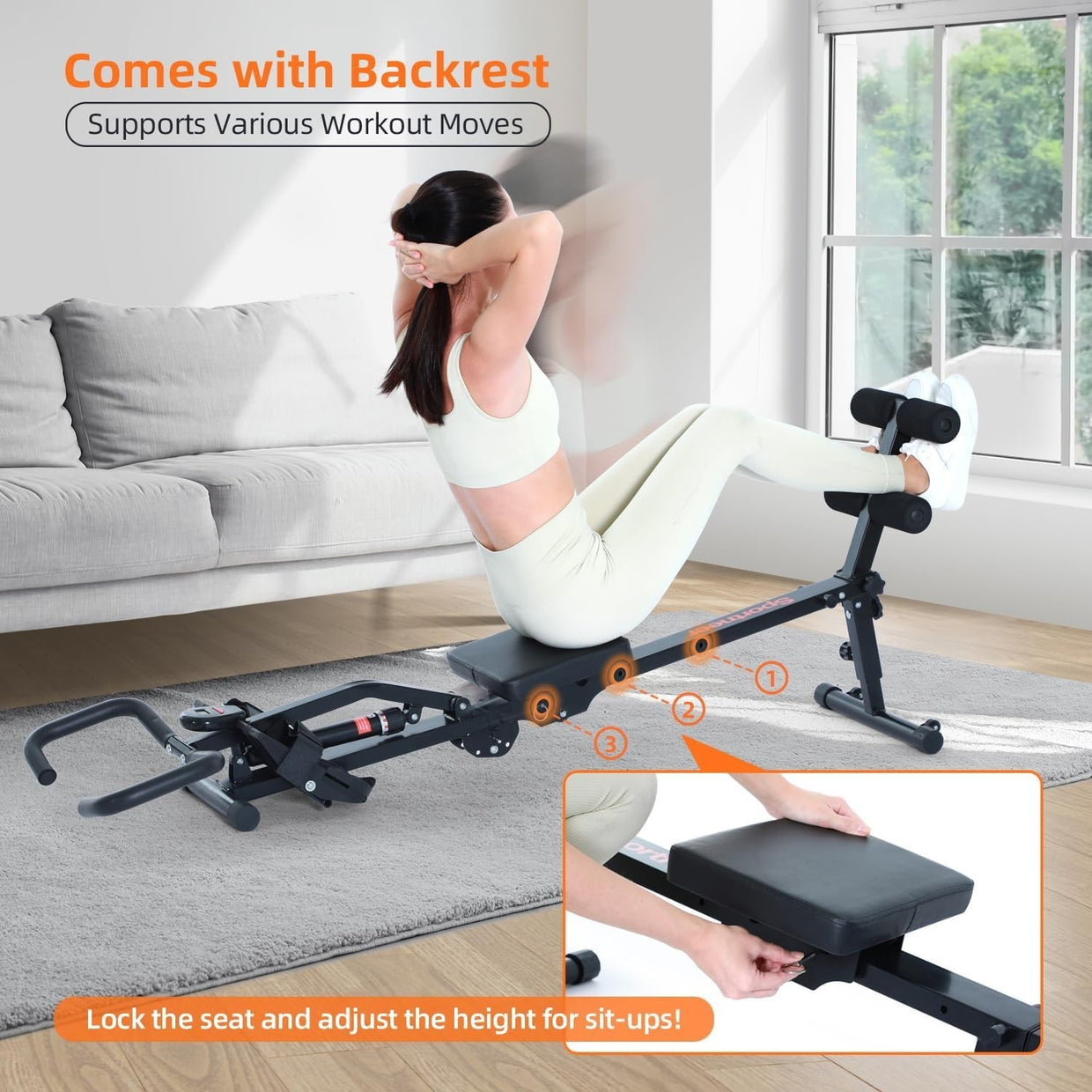 Foldable Hydraulic Rowing Machine 12 - Level Compact Backrest U - Grip Home Fitness - Kwikley