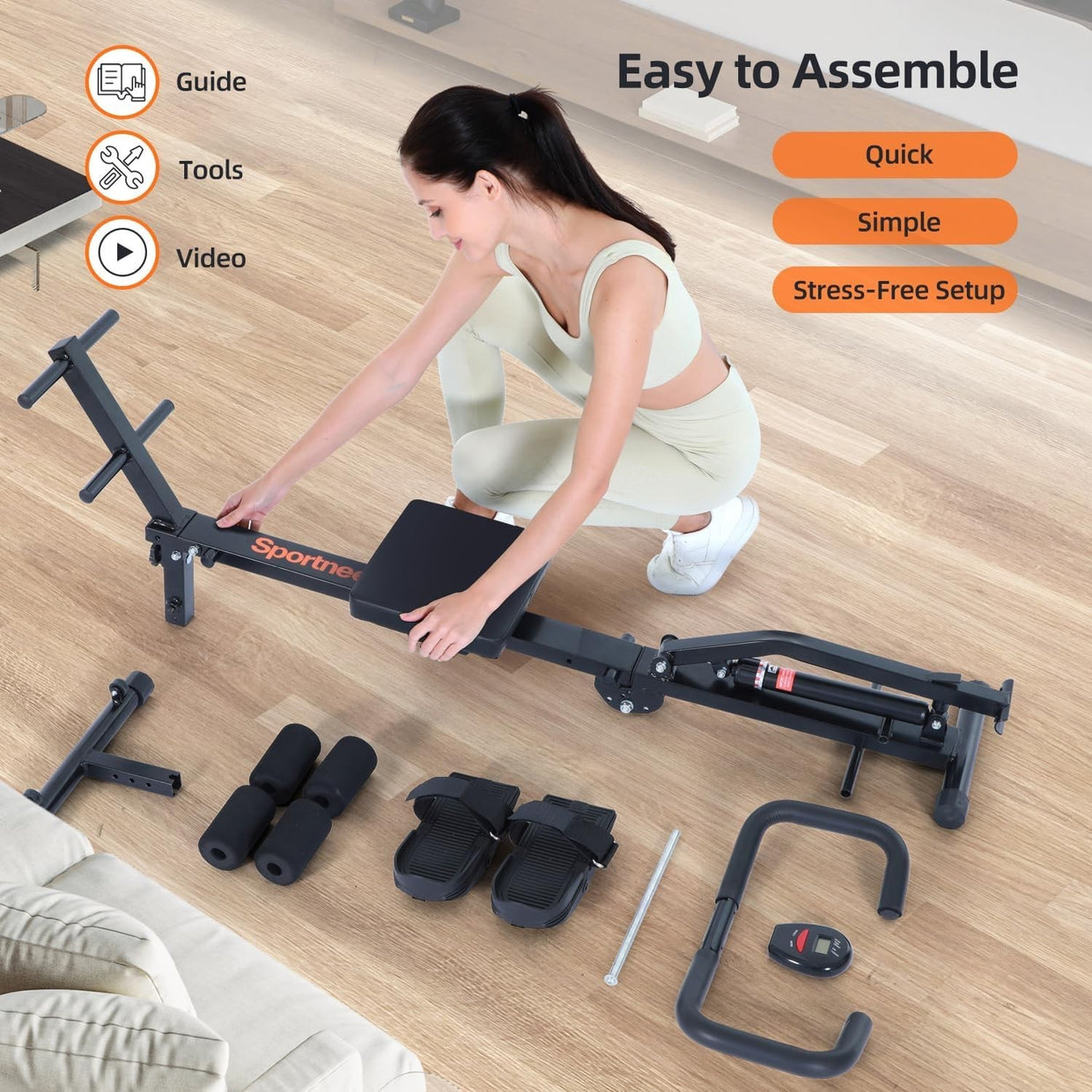 Foldable Hydraulic Rowing Machine 12 - Level Compact Backrest U - Grip Home Fitness - Kwikley