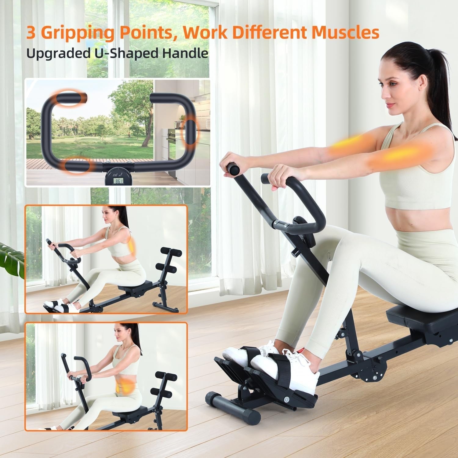 Foldable Hydraulic Rowing Machine 12 - Level Compact Backrest U - Grip Home Fitness - Kwikley