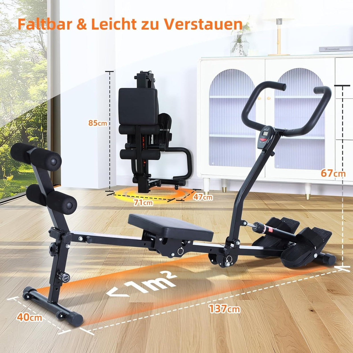 Foldable Hydraulic Rowing Machine 12 - Level Compact Backrest U - Grip Home Fitness - Kwikley