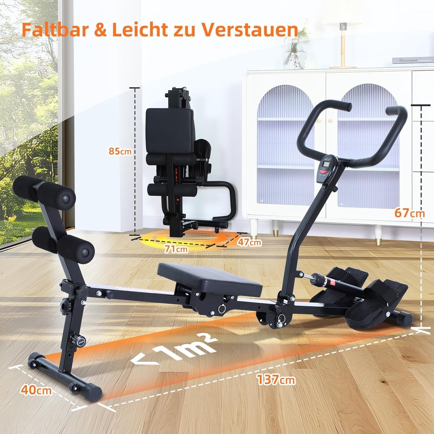 Foldable Hydraulic Rowing Machine 12 - Level Compact Backrest U - Grip Home Fitness - Kwikley