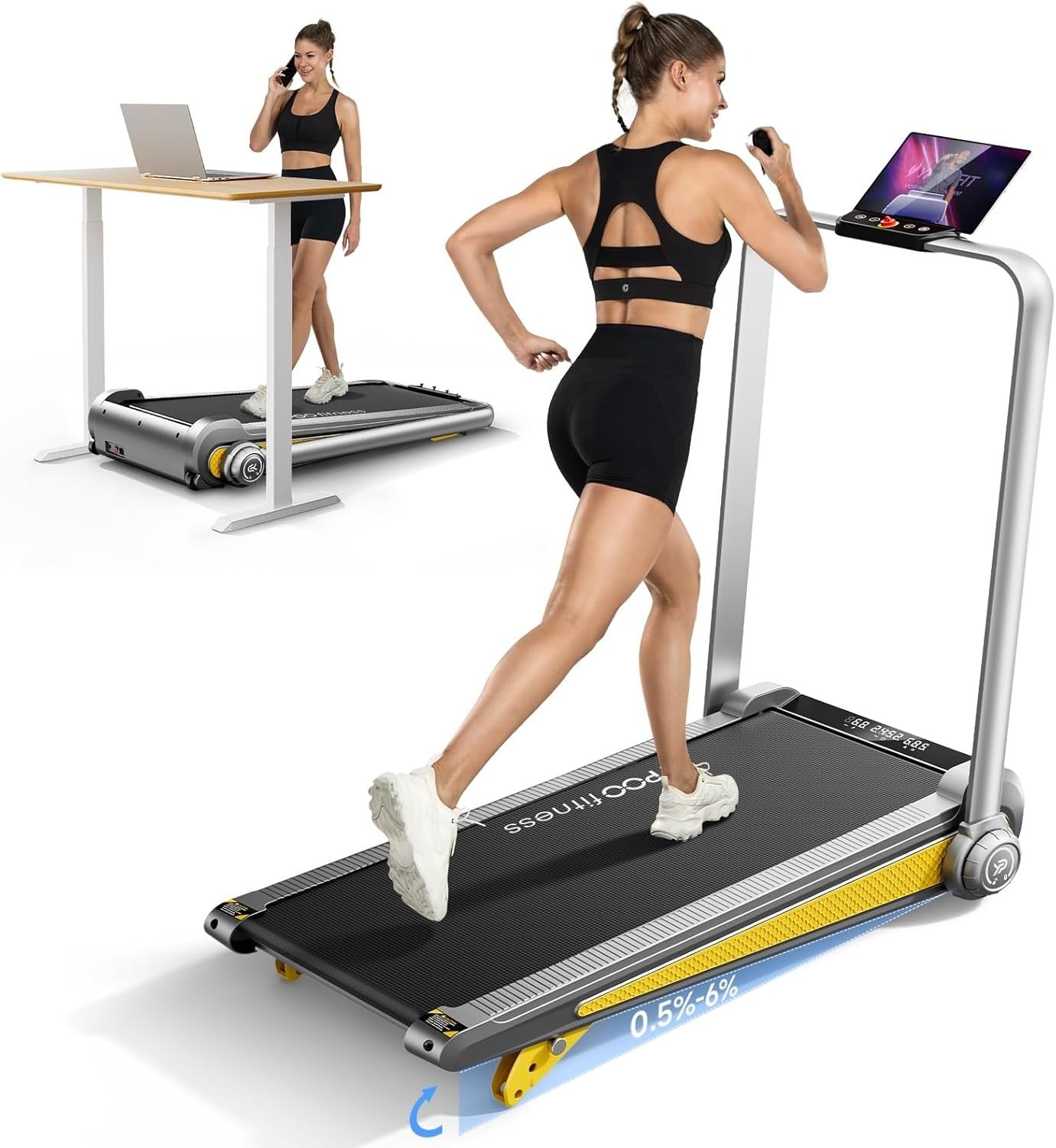 Foldable Incline Treadmill 2 - in - 1 Home Under Desk Walking Pad 8KM/H - Kwikley