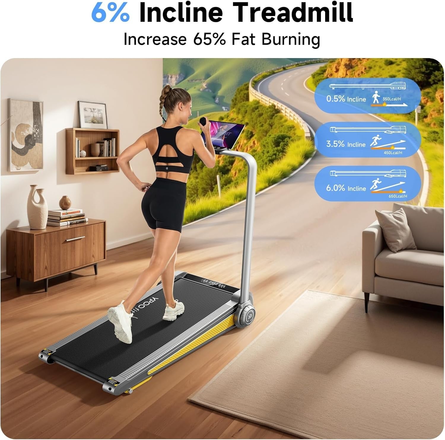 Foldable Incline Treadmill 2 - in - 1 Home Under Desk Walking Pad 8KM/H - Kwikley