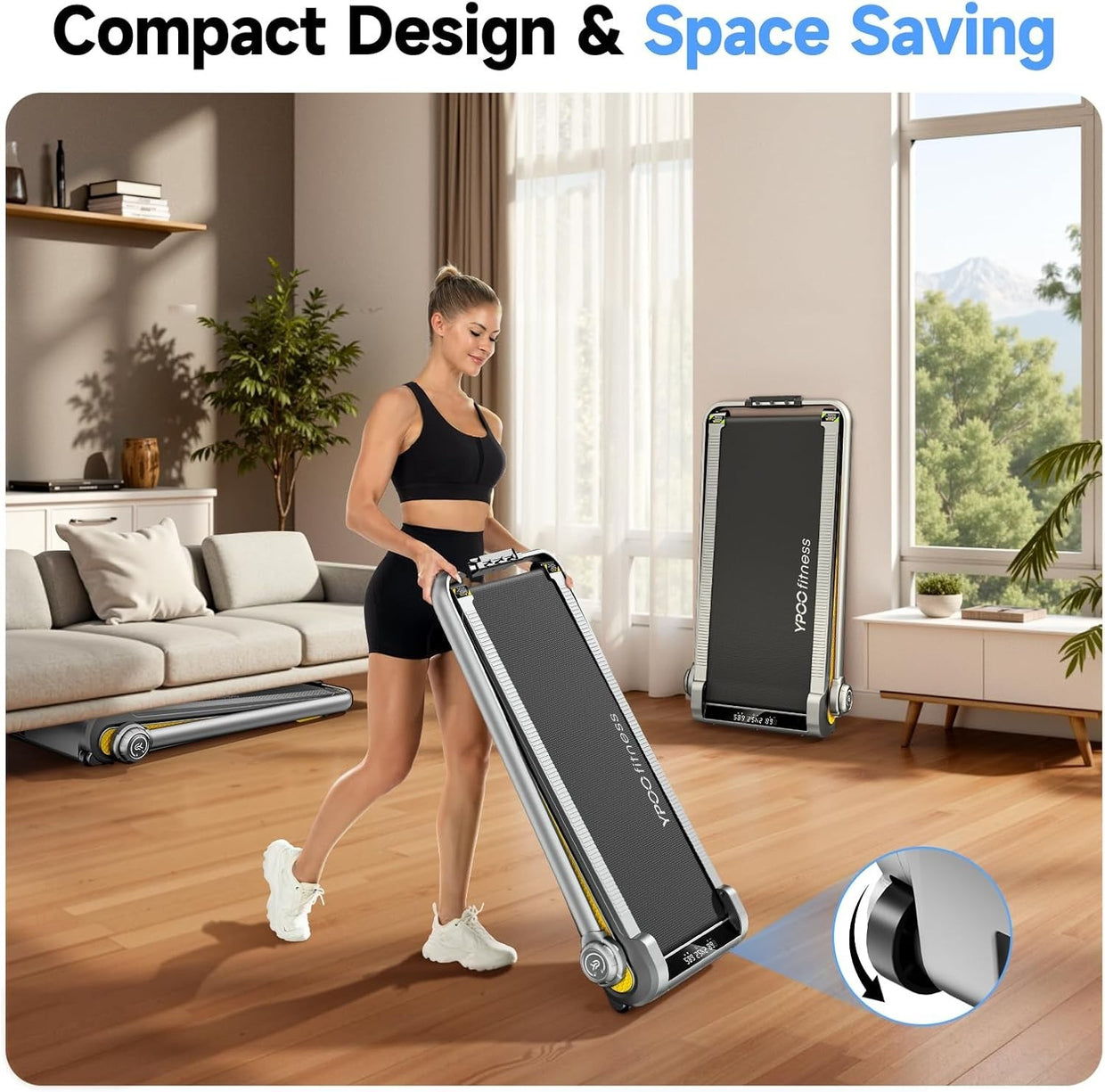 Foldable Incline Treadmill 2 - in - 1 Home Under Desk Walking Pad 8KM/H - Kwikley