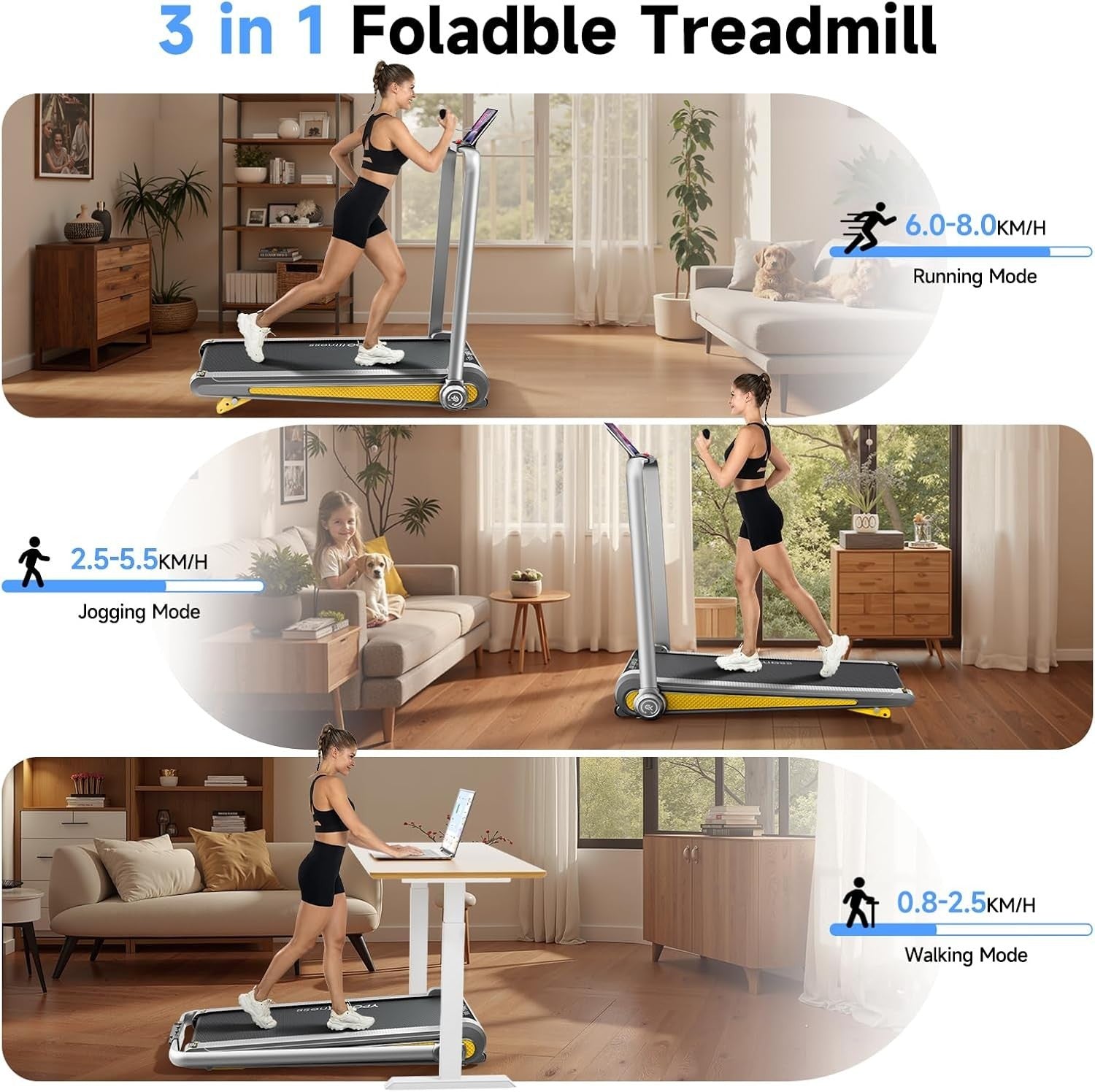 Foldable Incline Treadmill 2 - in - 1 Home Under Desk Walking Pad 8KM/H - Kwikley