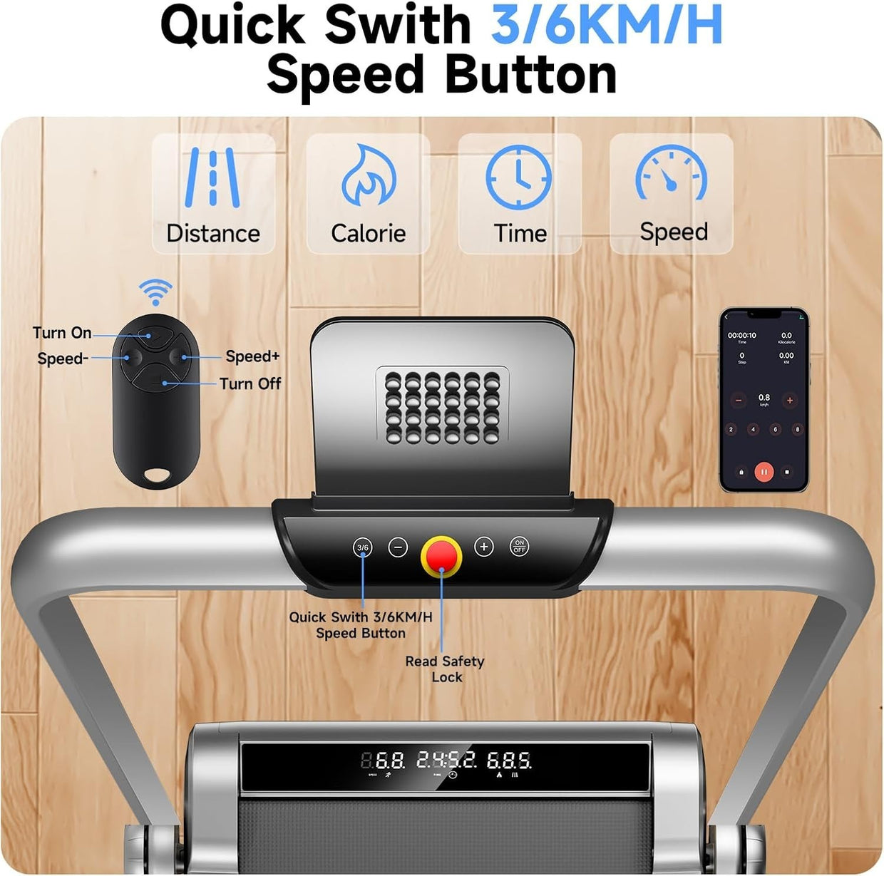 Foldable Incline Treadmill 2 - in - 1 Home Under Desk Walking Pad 8KM/H - Kwikley
