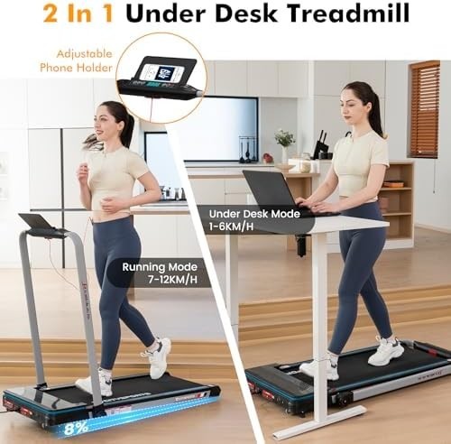 Foldable Incline Treadmill Home Walking Pad 12km/h Under Desk Fitness - Kwikley