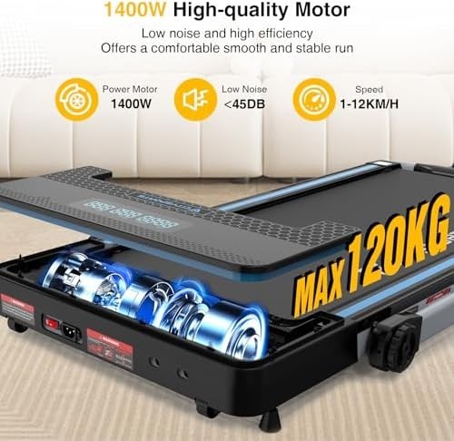 Foldable Incline Treadmill Home Walking Pad 12km/h Under Desk Fitness - Kwikley