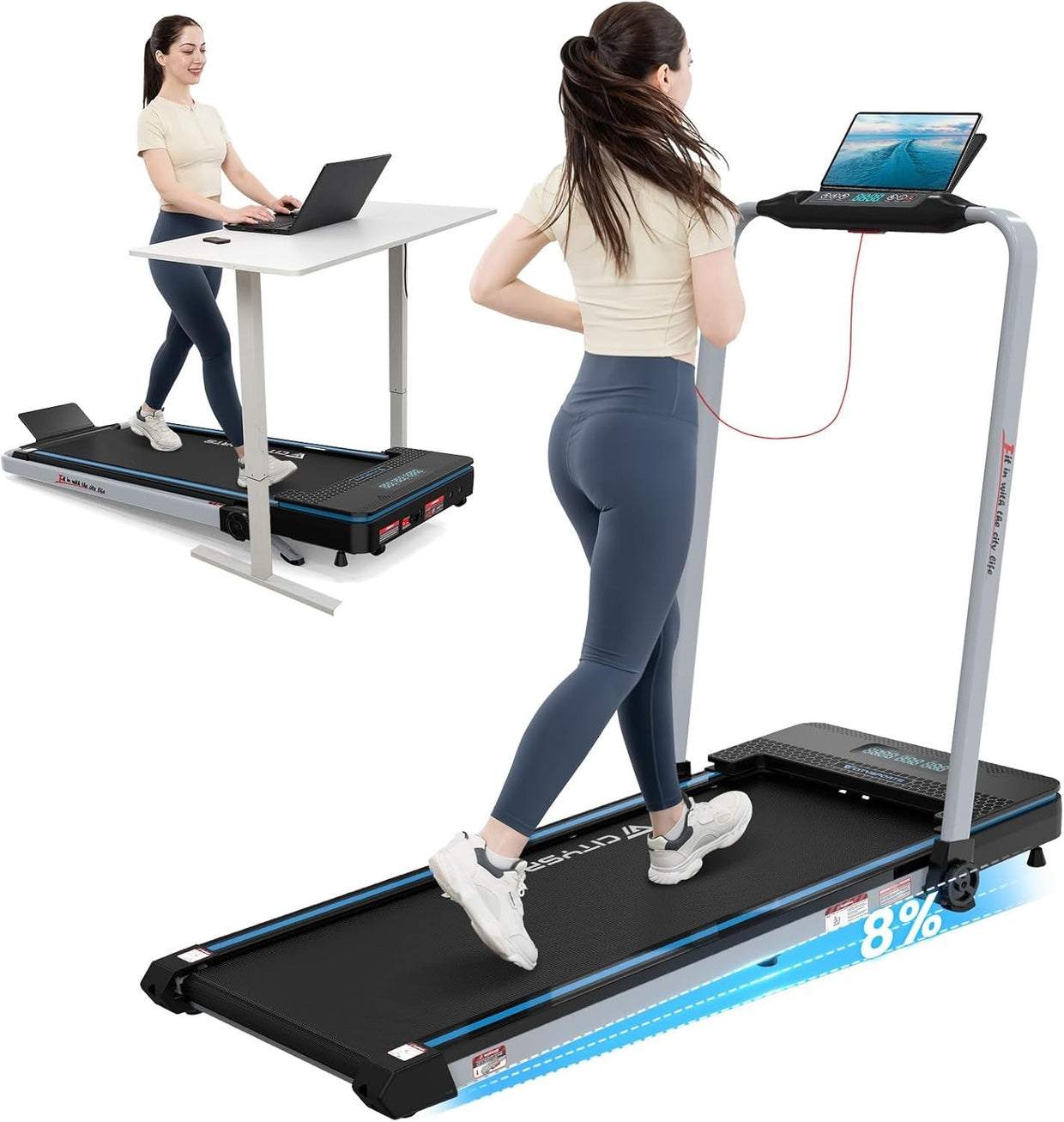 Foldable Incline Treadmill Home Walking Pad 12km/h Under Desk Fitness - Kwikley