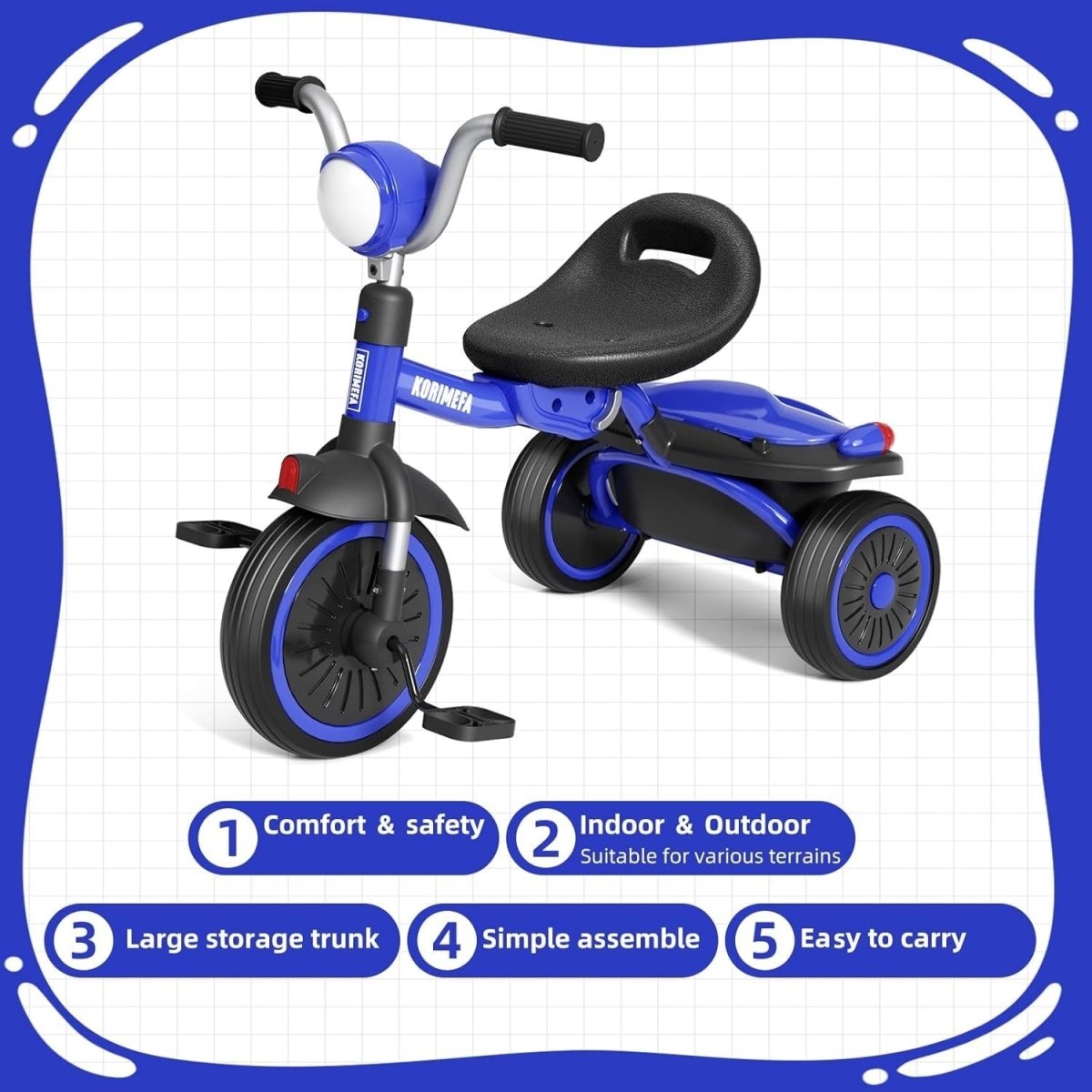 Foldable Kids Tricycle Balance Bike w Basket Adjustable Seat 1-5 Years - Kwikley