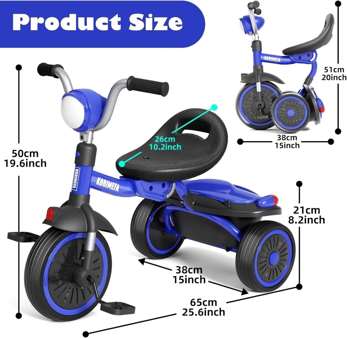 Foldable Kids Tricycle Balance Bike w Basket Adjustable Seat 1-5 Years - Kwikley