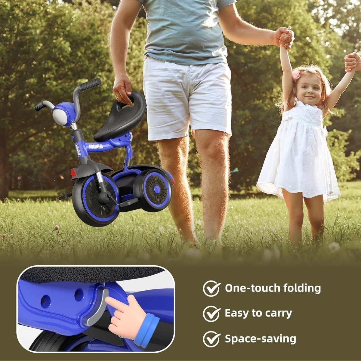 Foldable Kids Tricycle Balance Bike w Basket Adjustable Seat 1-5 Years - Kwikley