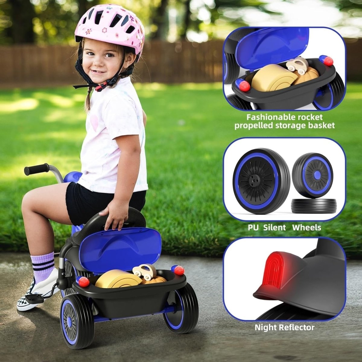 Foldable Kids Tricycle Balance Bike w Basket Adjustable Seat 1-5 Years - Kwikley