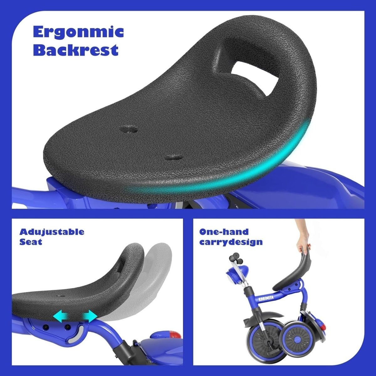 Foldable Kids Tricycle Balance Bike w Basket Adjustable Seat 1-5 Years - Kwikley
