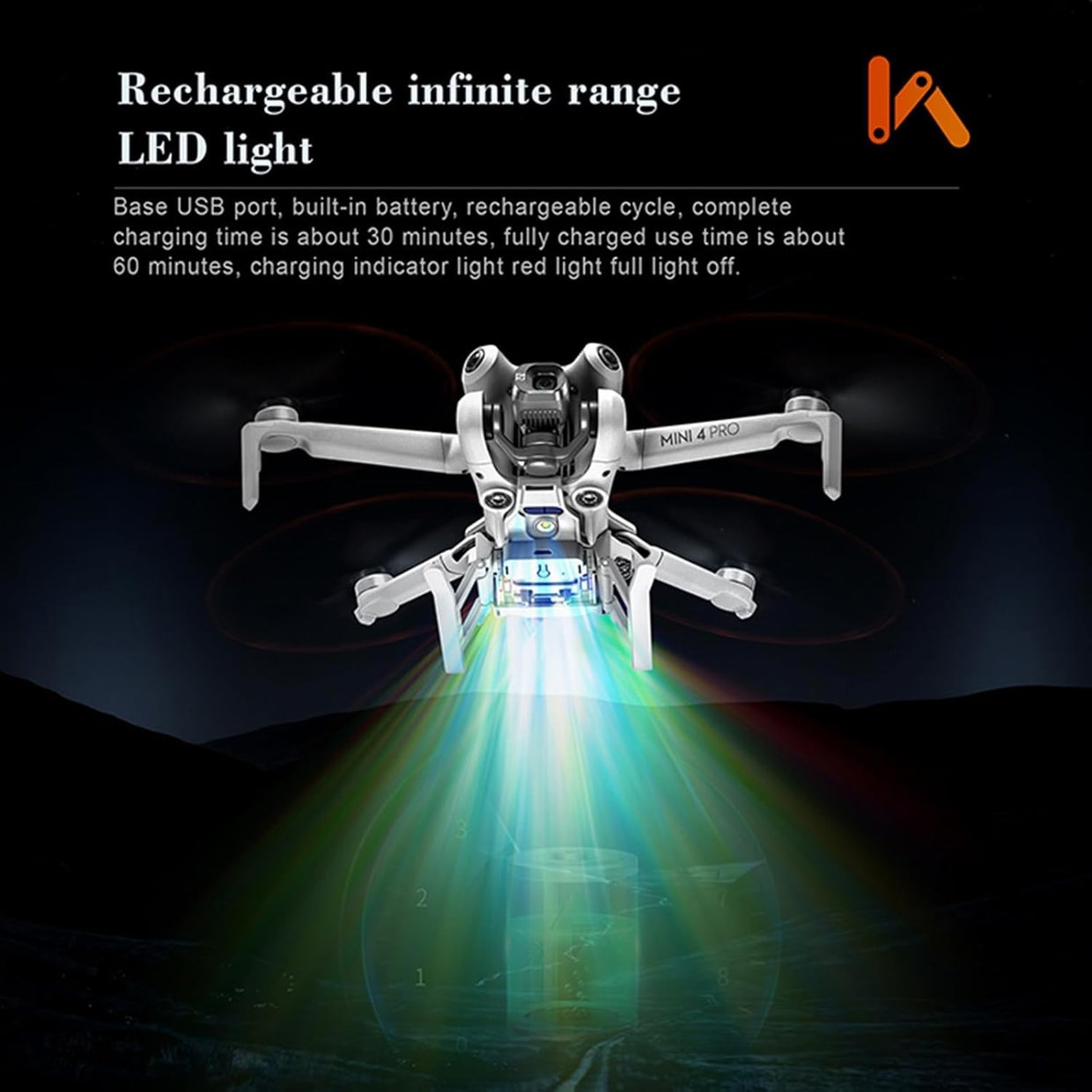 Foldable LED Landing Gear for Mini 4 Pro Drone Extended Legs Lights - Kwikley
