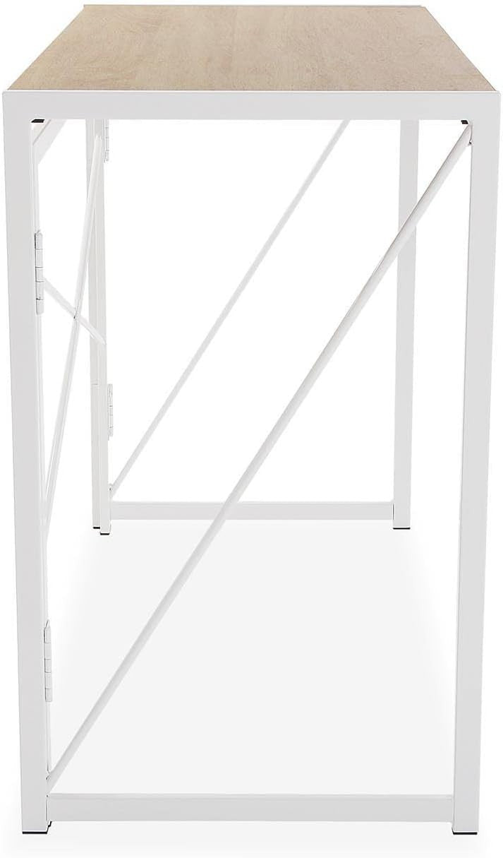 Foldable Light Brown Desk 90x45cm Industrial Metal Frame Study Table - Kwikley