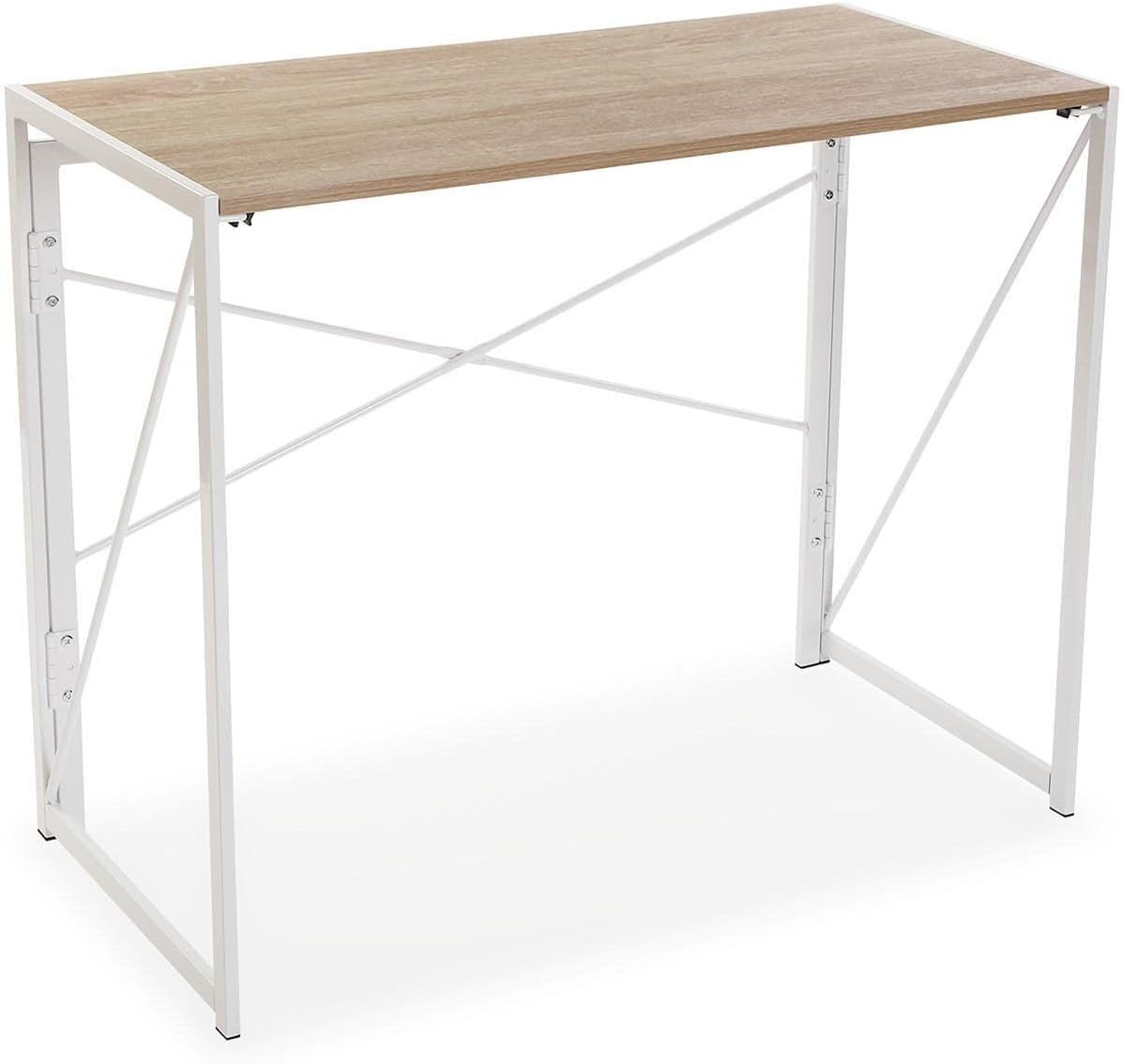 Foldable Light Brown Desk 90x45cm Industrial Metal Frame Study Table - Kwikley