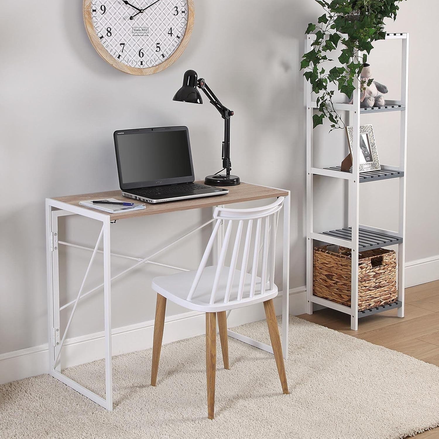 Foldable Light Brown Desk 90x45cm Industrial Metal Frame Study Table - Kwikley