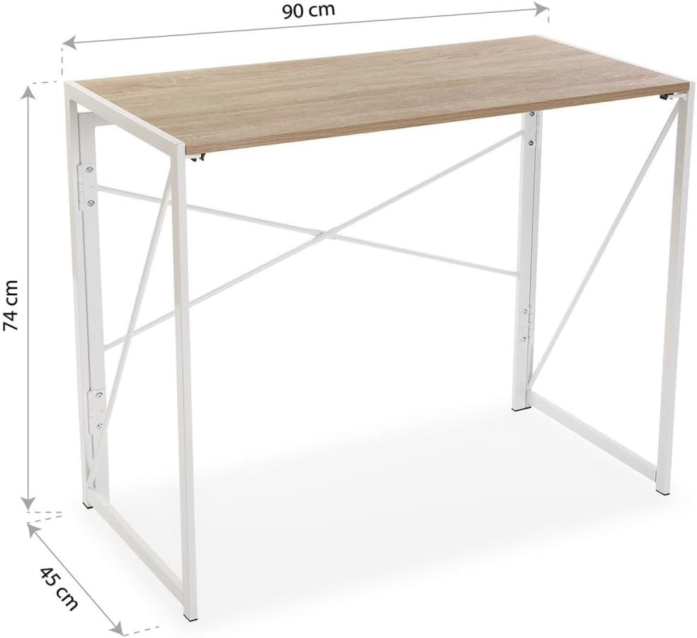 Foldable Light Brown Desk 90x45cm Industrial Metal Frame Study Table - Kwikley