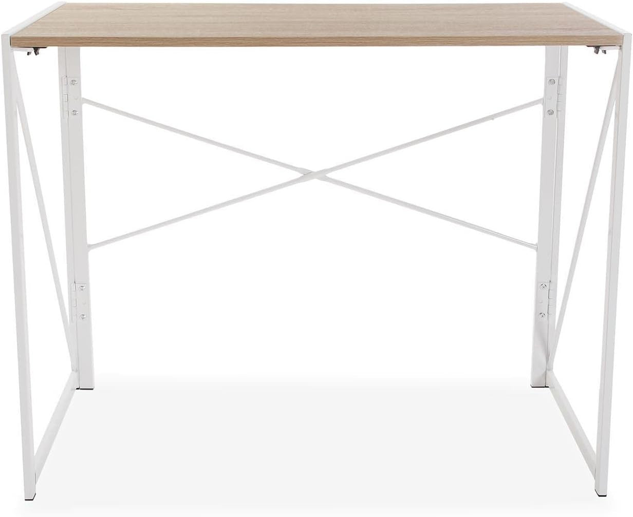 Foldable Light Brown Desk 90x45cm Industrial Metal Frame Study Table - Kwikley