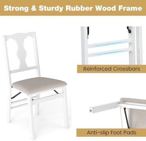 Foldable Linen Dining Chairs – Padded, Ergonomic, Rubber Wood Frame, 2PCS - Kwikley