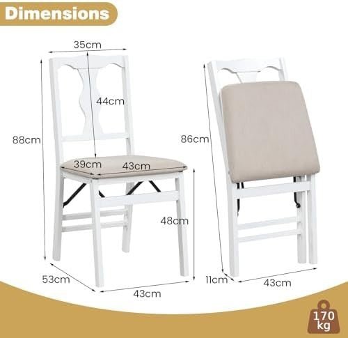 Foldable Linen Dining Chairs – Padded, Ergonomic, Rubber Wood Frame, 2PCS - Kwikley