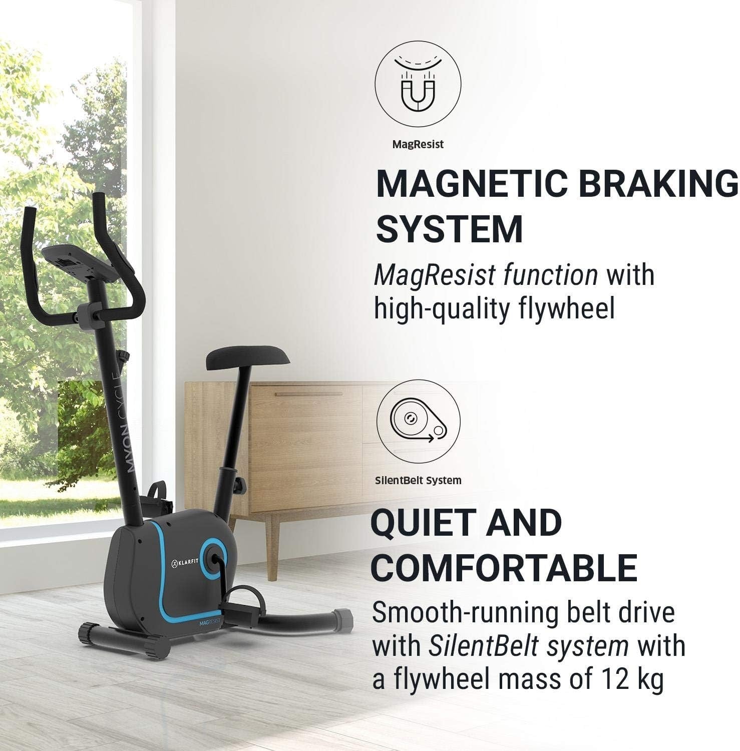 Foldable Magnetic Exercise Bike w/ 12kg Flywheel, 8 Levels & Tablet Holder - Kwikley