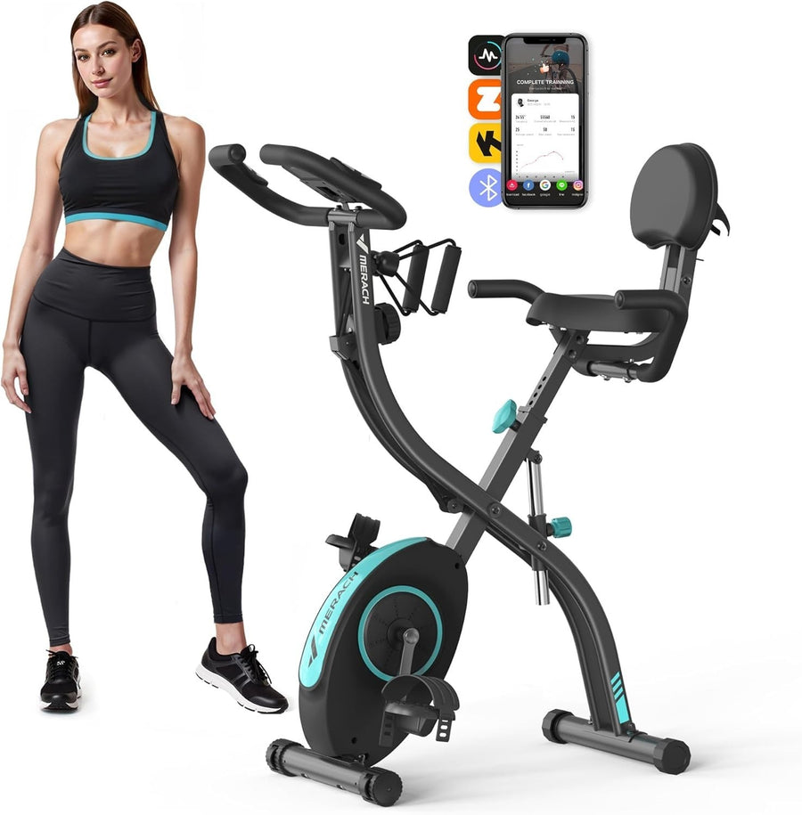 Foldable Magnetic Exercise Bike w/ 16 Levels, LCD Monitor, 4 - in - 1 Design 300lb - Kwikley