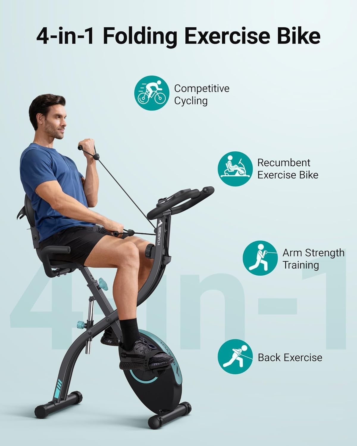 Foldable Magnetic Exercise Bike w/ 16 Levels, LCD Monitor, 4 - in - 1 Design 300lb - Kwikley