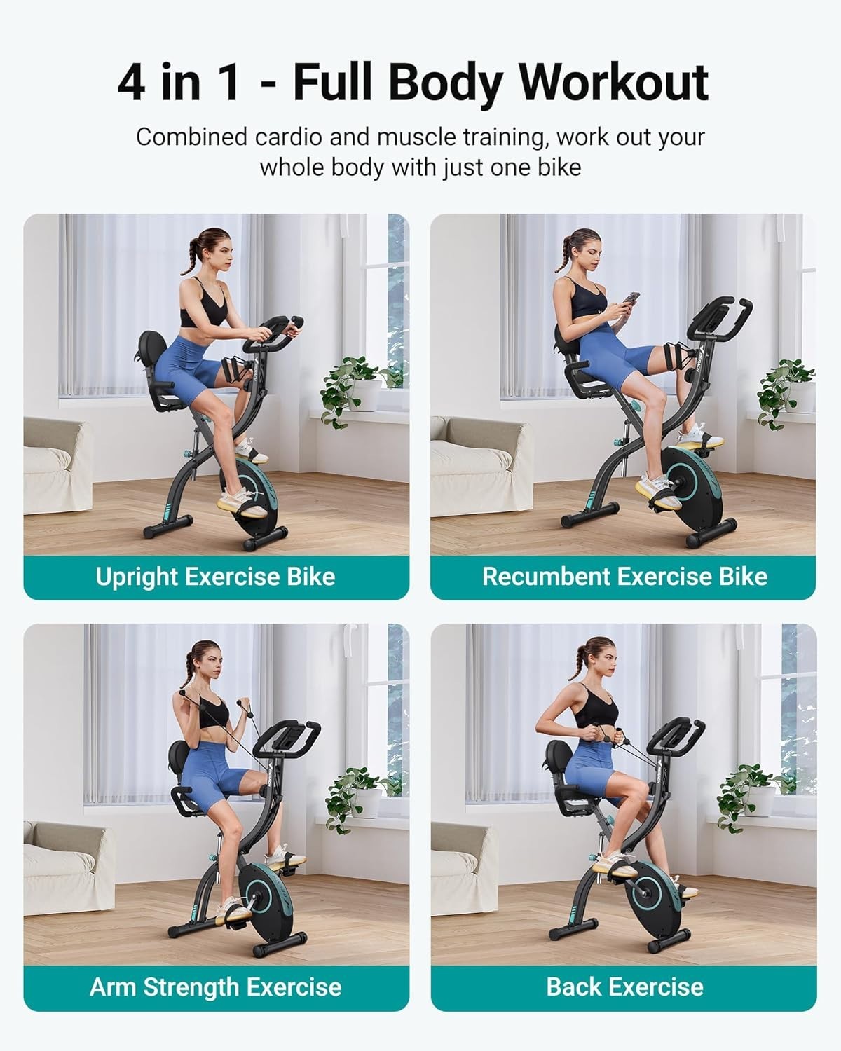 Foldable Magnetic Exercise Bike w/ 16 Levels, LCD Monitor, 4 - in - 1 Design 300lb - Kwikley