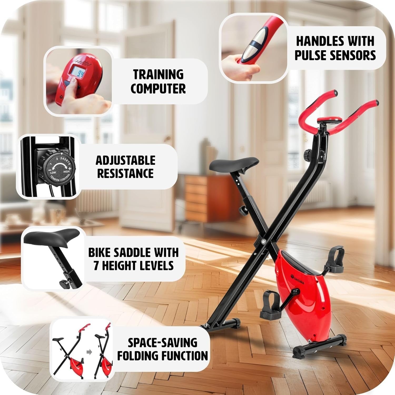 Foldable Magnetic Exercise Bike w/ LCD Display, 8 Levels & Adjustable Saddle - Kwikley
