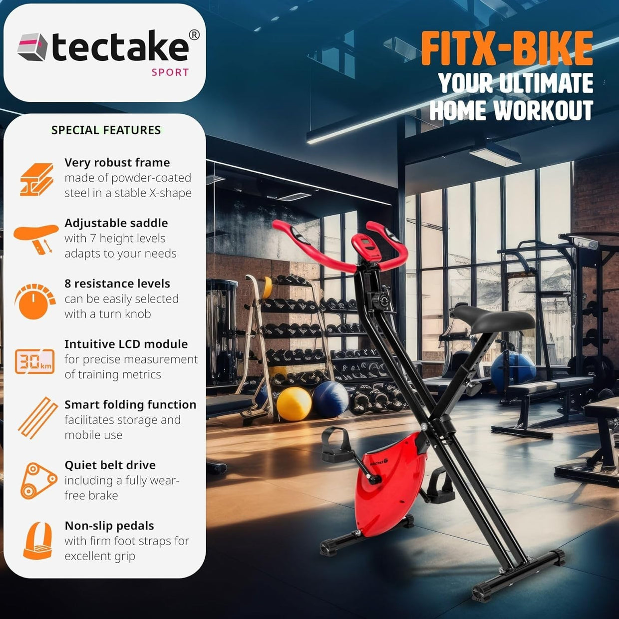 Foldable Magnetic Exercise Bike w/ LCD Display, 8 Levels & Adjustable Saddle - Kwikley