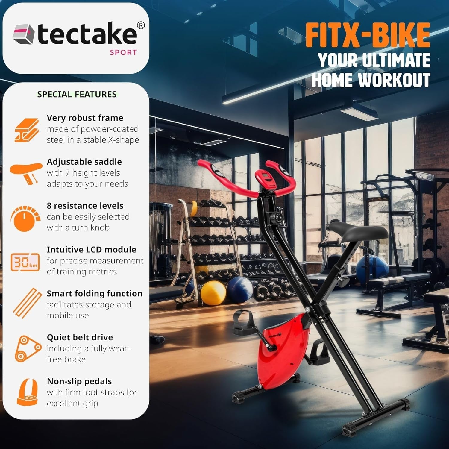 Foldable Magnetic Exercise Bike w/ LCD Display, 8 Levels & Adjustable Saddle - Kwikley