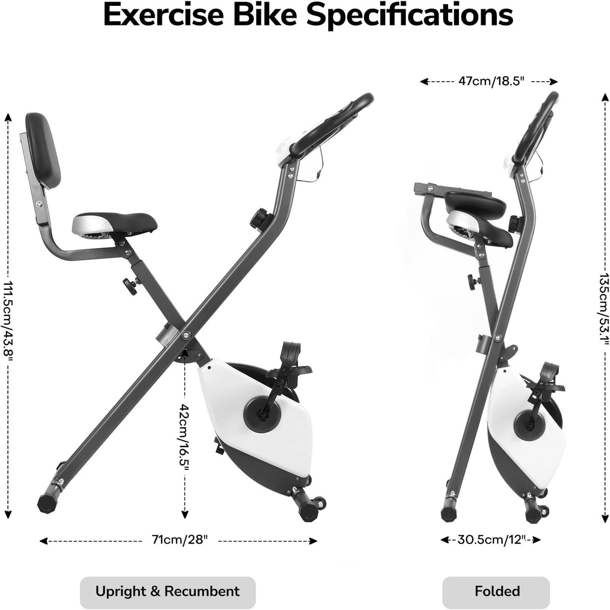 Foldable Magnetic Exercise Bike w/ LCD Display, Heart Rate Sensor & 8 Levels - Kwikley