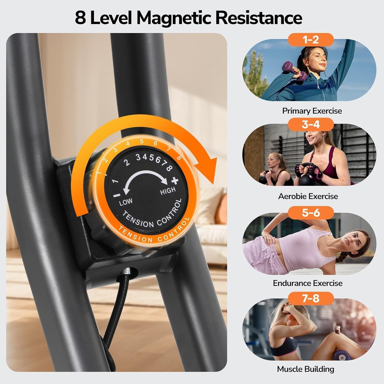 Foldable Magnetic Exercise Bike w/ LCD Display, Heart Rate Sensor & 8 Levels - Kwikley